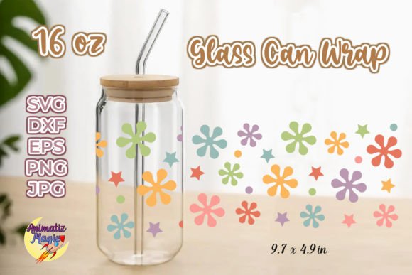 16oz Floral Stars Libbey Glass Can Wrap