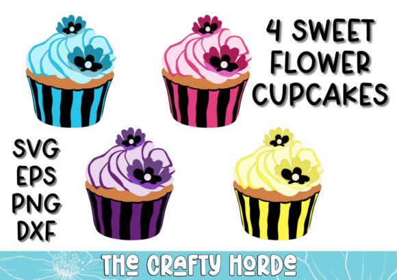 Baking SVG - 4 Colorful Cupcakes