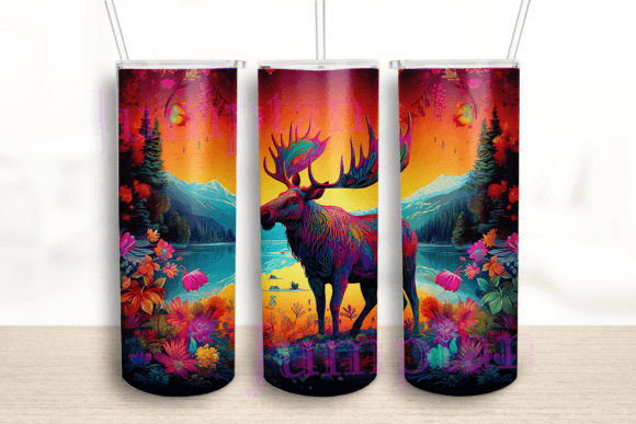 Bright Neon Colorful Floral Moose Tumble