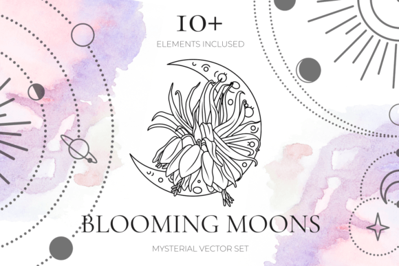 Crescent Moon with Flowers SVG