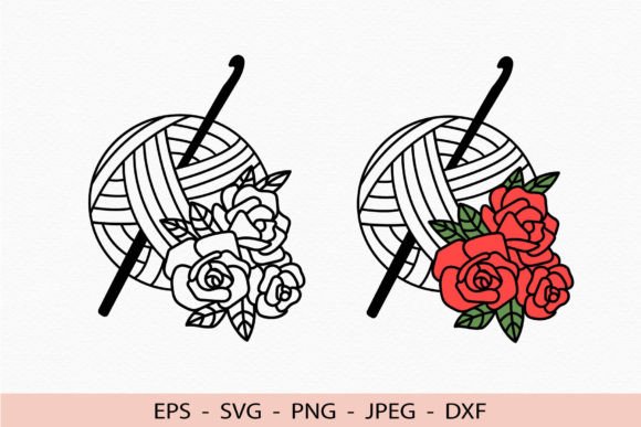 Crochet SVG Yarn Ball DXF Floral Logo