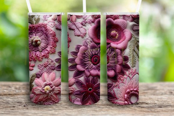 Embroidered Pink and Purple Floral PNG