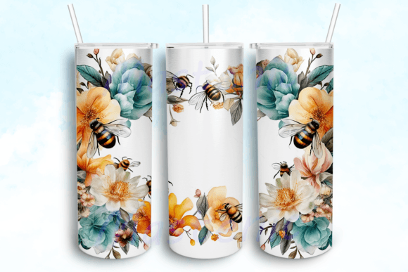 Floral Bee 20oz Skinny Tumbler Design
