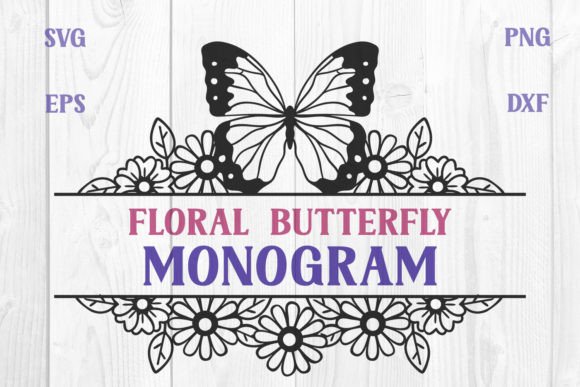 Floral Butterfly Split Monogram SVG