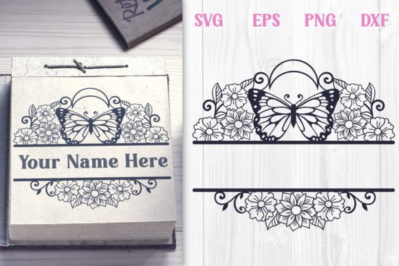 Floral Butterfly with Moon Monogram