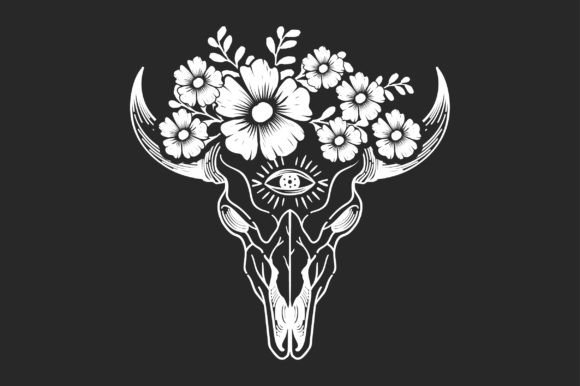 Floral Cow Longhorn Skull Sublimation