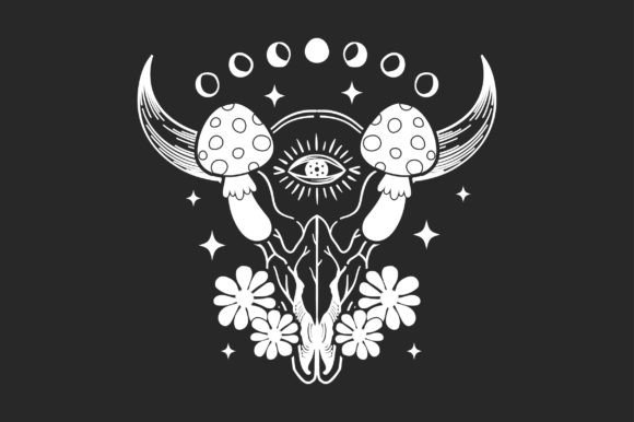 Floral Cow Mushroom Skull Sublimation