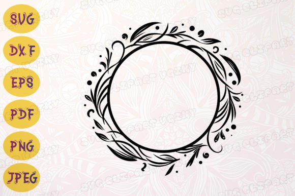 Floral Greenery Circle Frame Leaves SVG