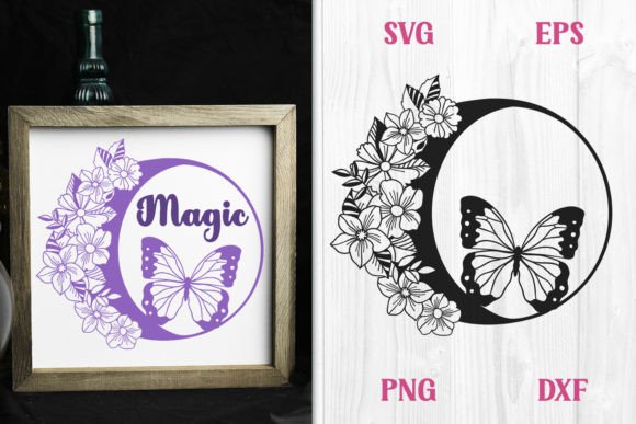 Floral Moon with Butterfly SVG