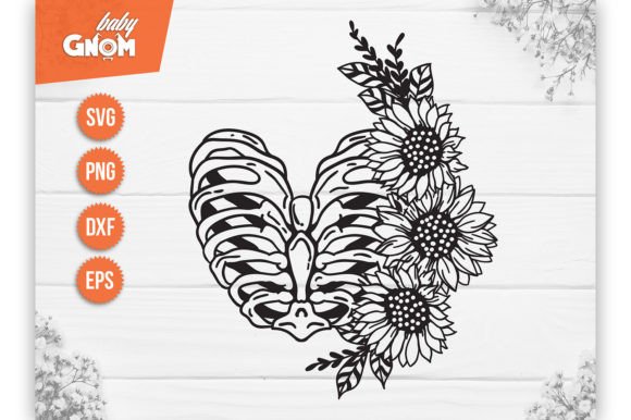 Floral Skeleton Rib Heart SVG Bundle, Ri