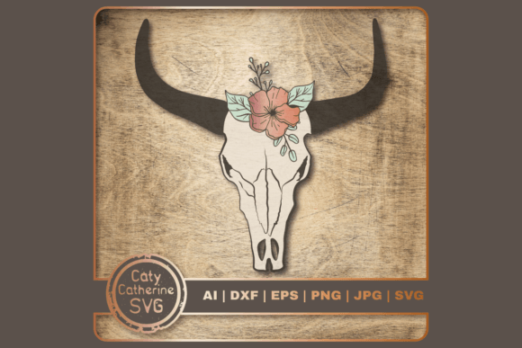 Floral Texas Longhorn Bison Skull Horns