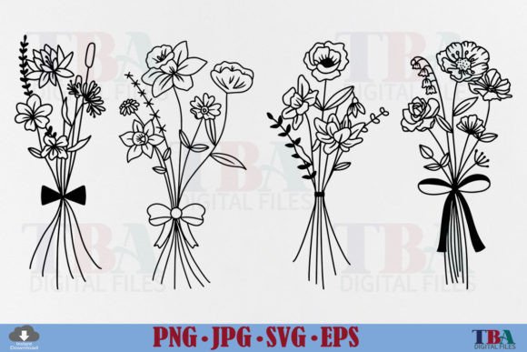 Flower Bouquet SVG, Hand Drawn Floral