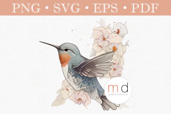 Pastel Floral Elegant Humming Bird SVG
