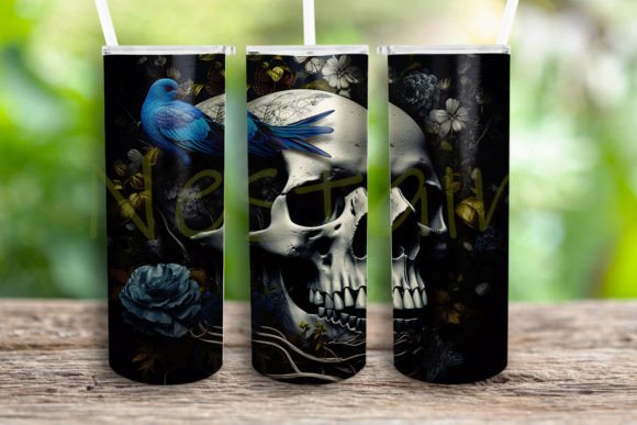 Skull with Floral and Bird 20oz Tumbler