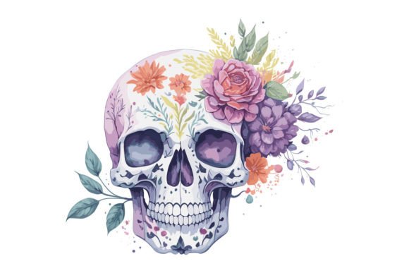 Skull with Floral Vector