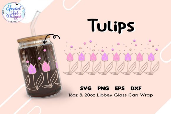 Tulips Floral 16oz 20oz Glass Can Svg