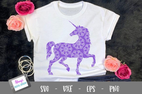 Unicorn with Floral Mandala Design 1