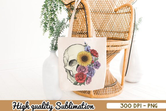 Vintage Skull Floral Sunflower Roses