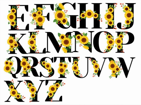 Watercolor Floral Alphabet Font PNG
