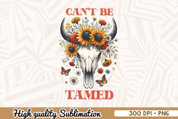 Western Boho Floral Cow Skull PNG